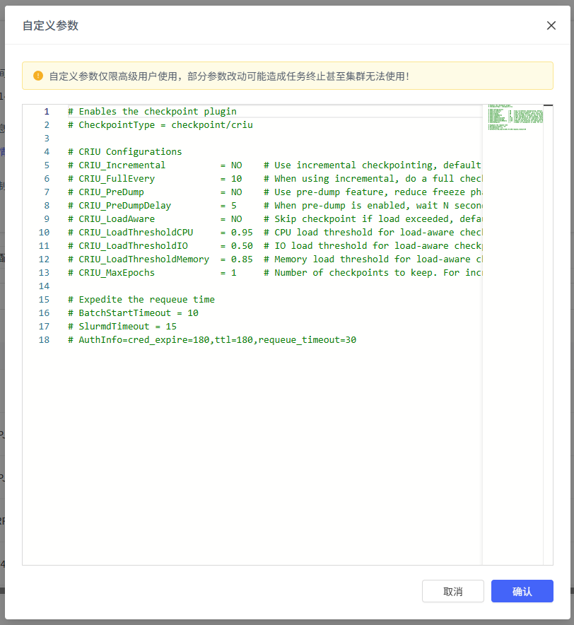 cluster custom settings