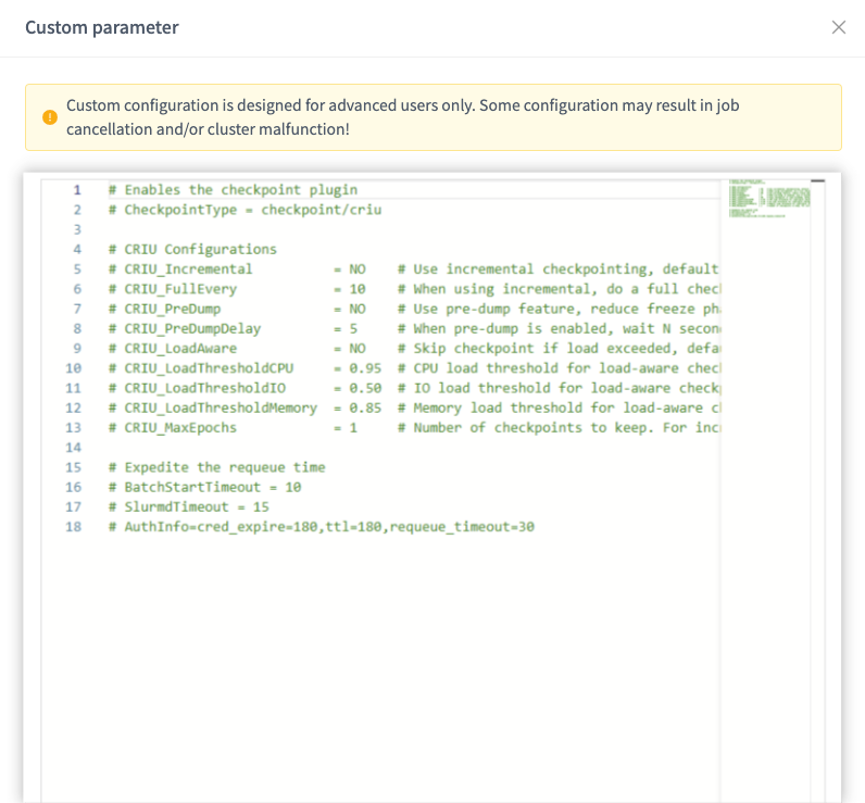 cluster custom settings