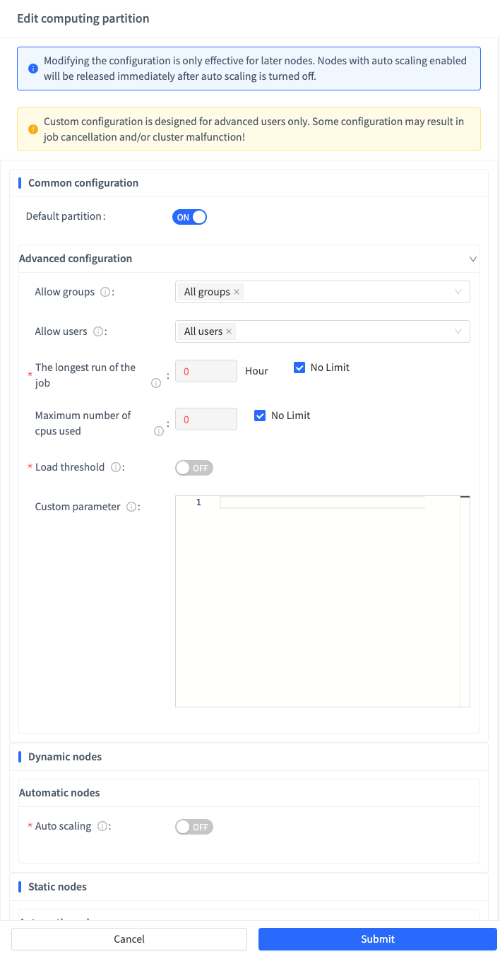partition custom settings
